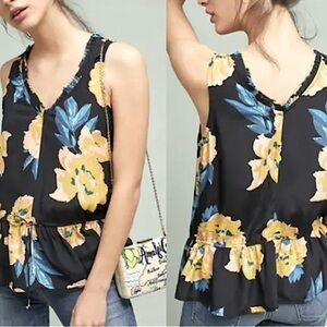 Anthropologie Dolan Blooming‎ Silk Peplum Tank Top Floral Print Blouse Size XS